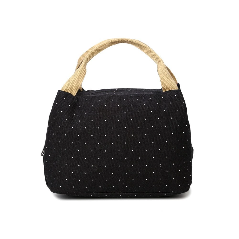 Bento Black White Polka DOT Picnic School Office Canvas Lunch Bag