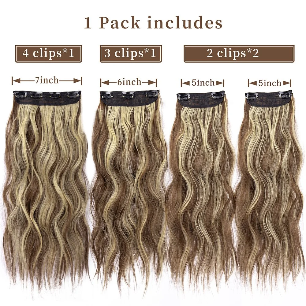 Seamless lange Wavy Haarteil Clip on Hair Extensions 20inch Weiß Haarverlängerungen in 4PCS/Set einschneiden