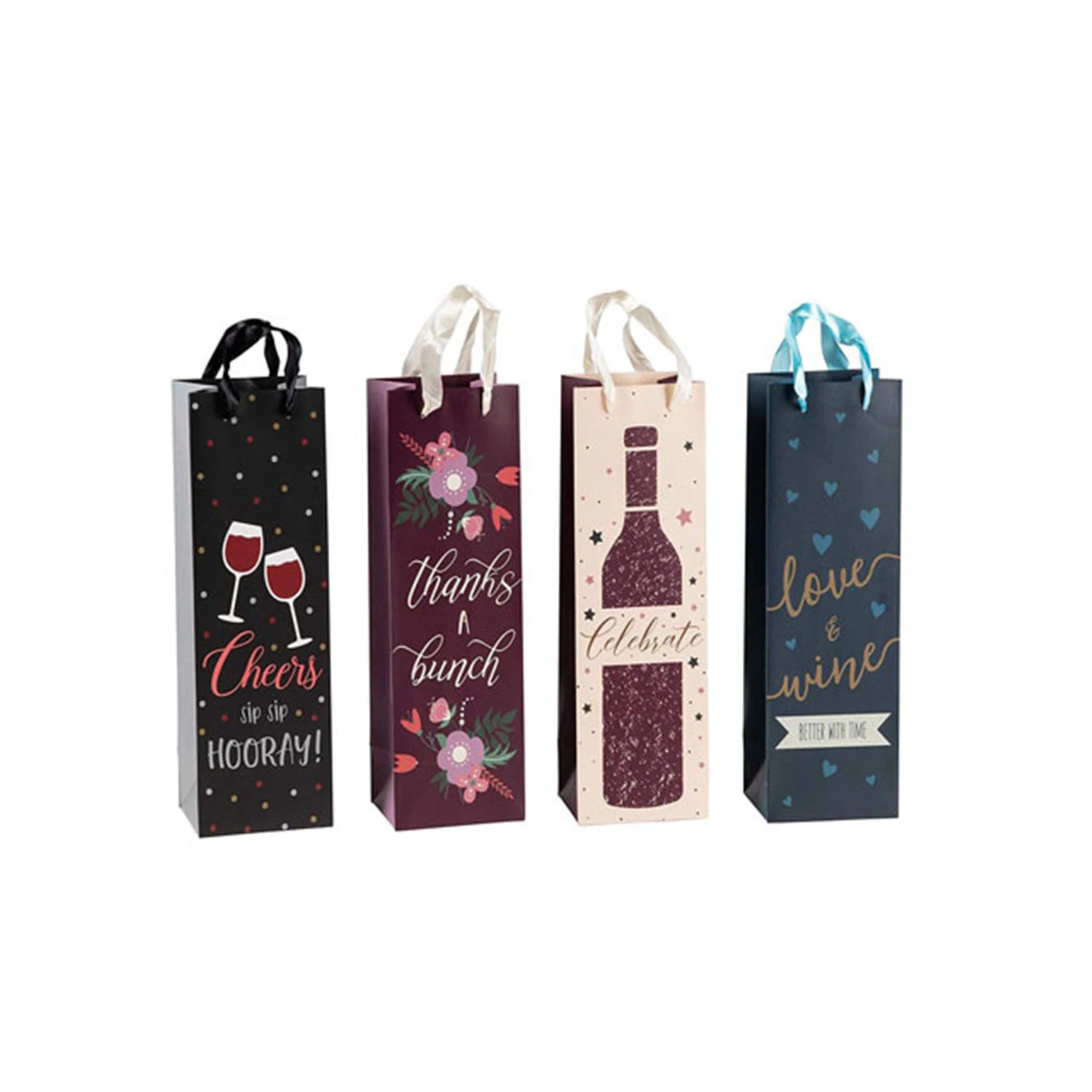 Custom Printed Single/Double Cardboard Paper Gift Bottle Wine Liquor Bags