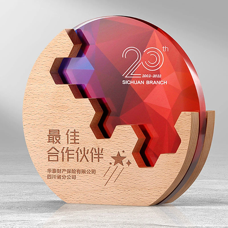 China Shenzhen Wholesale/Supplier Custom High-Quality Enterprise Anniversary Souvenir Annual Excellent Prize Wooden Crystal Trophy