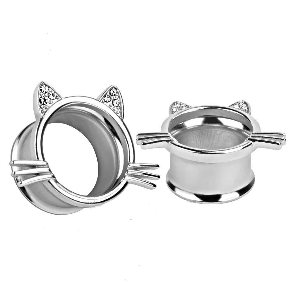 Cute Beard Cat Stainless Steel Ear Stretching Cartilage Earrings