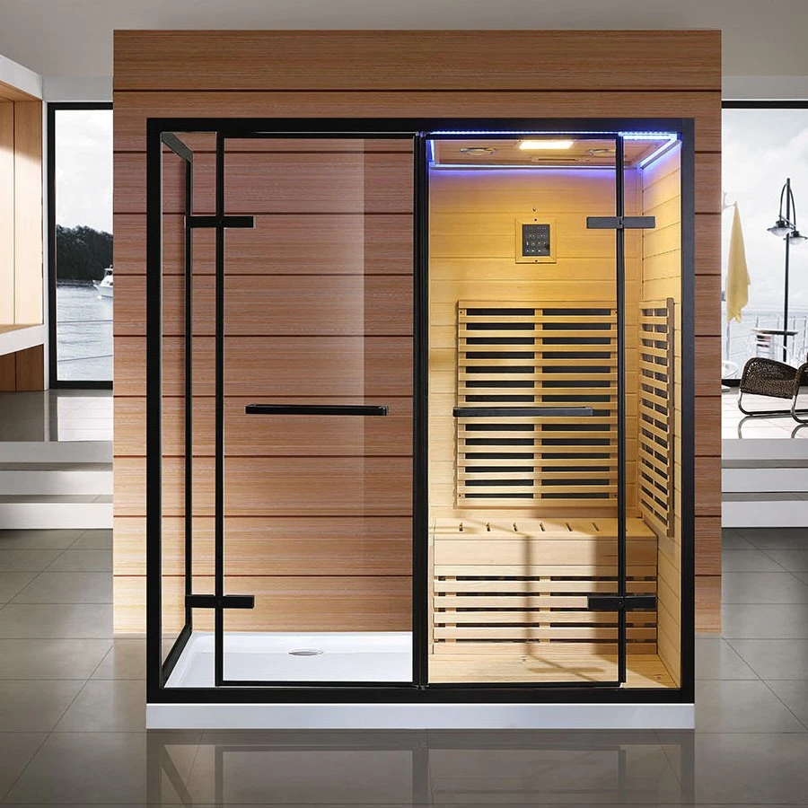 Novo Design preto fosco Porta Articulada Luxury Sauna de Infravermelhos com Duche