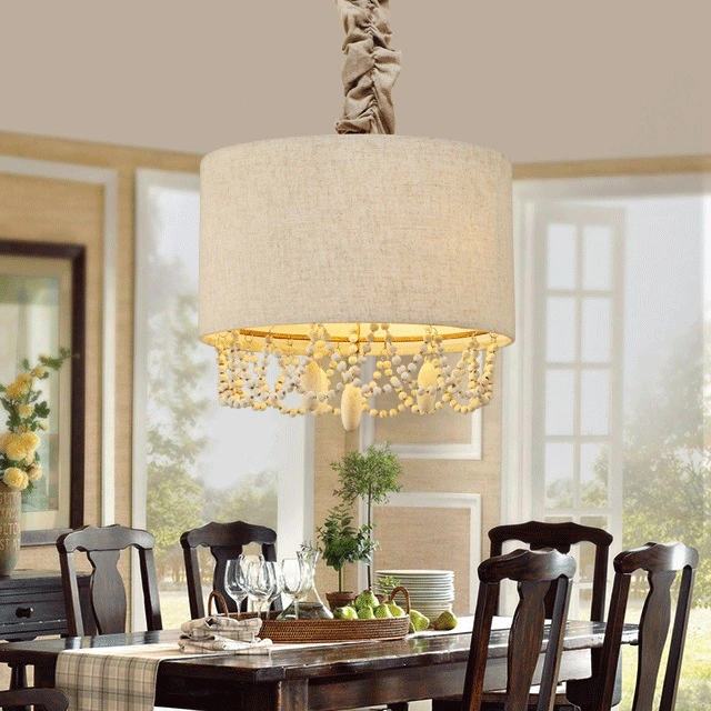 Wood Sphere Pendant Light with Frabic Lampshade&#160; (WH-CI-41)