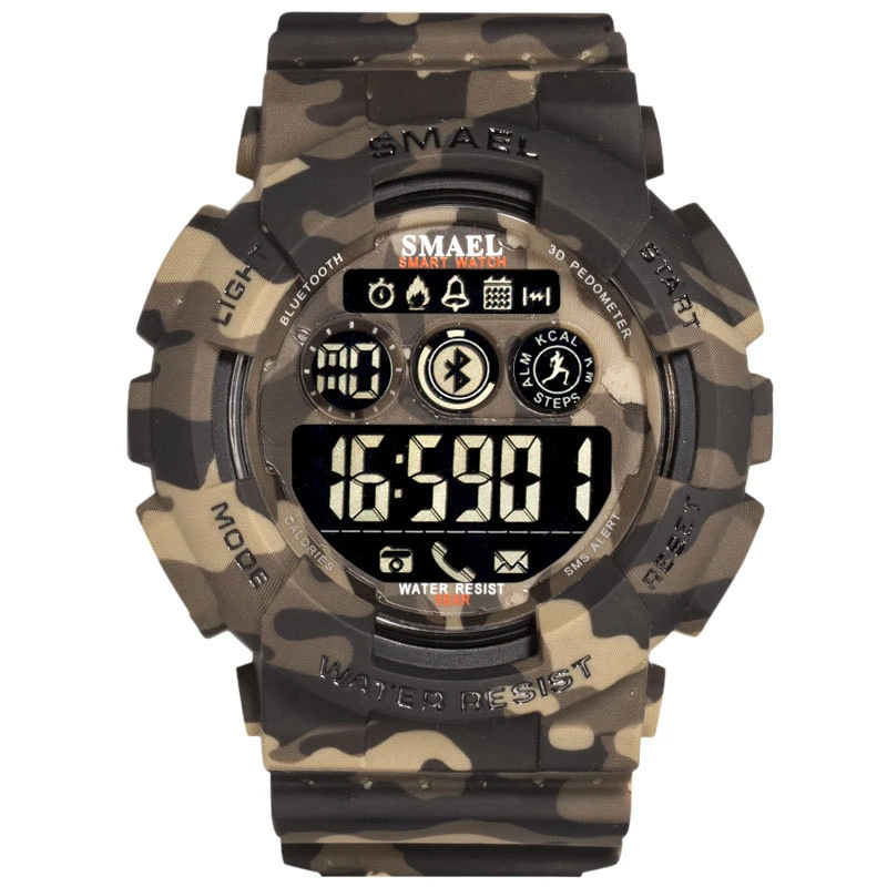 Gray Bluetooth Smart Watch Waterproof Pedometer Multi-Function Electronic Camouflage Sports Watch