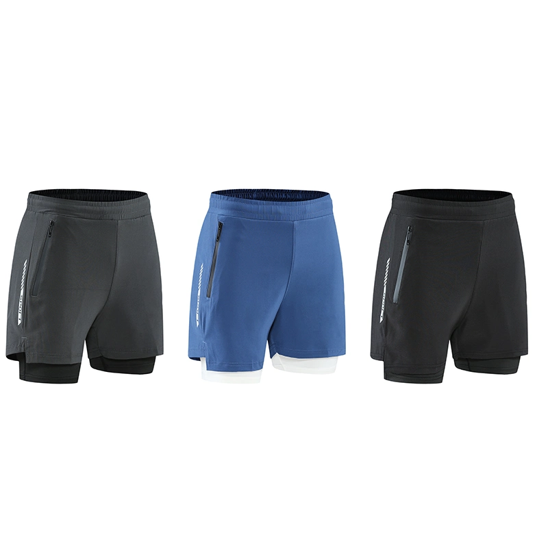 Double Layer Athletic Shorts Zipper Pocket Jogger Shorts Men Running Training Gym Wear