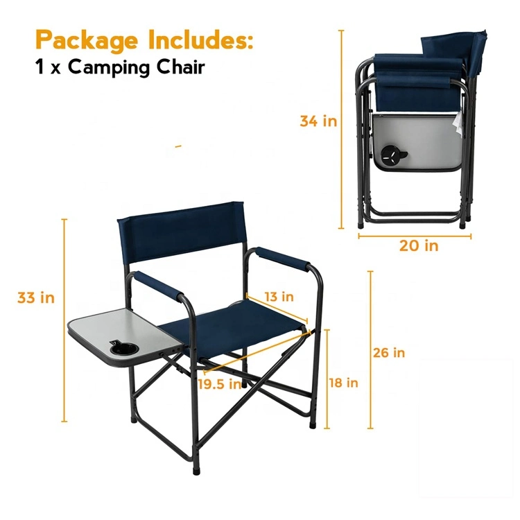 Design Chair Outdoor Folding Metal Director Chair with Side Table