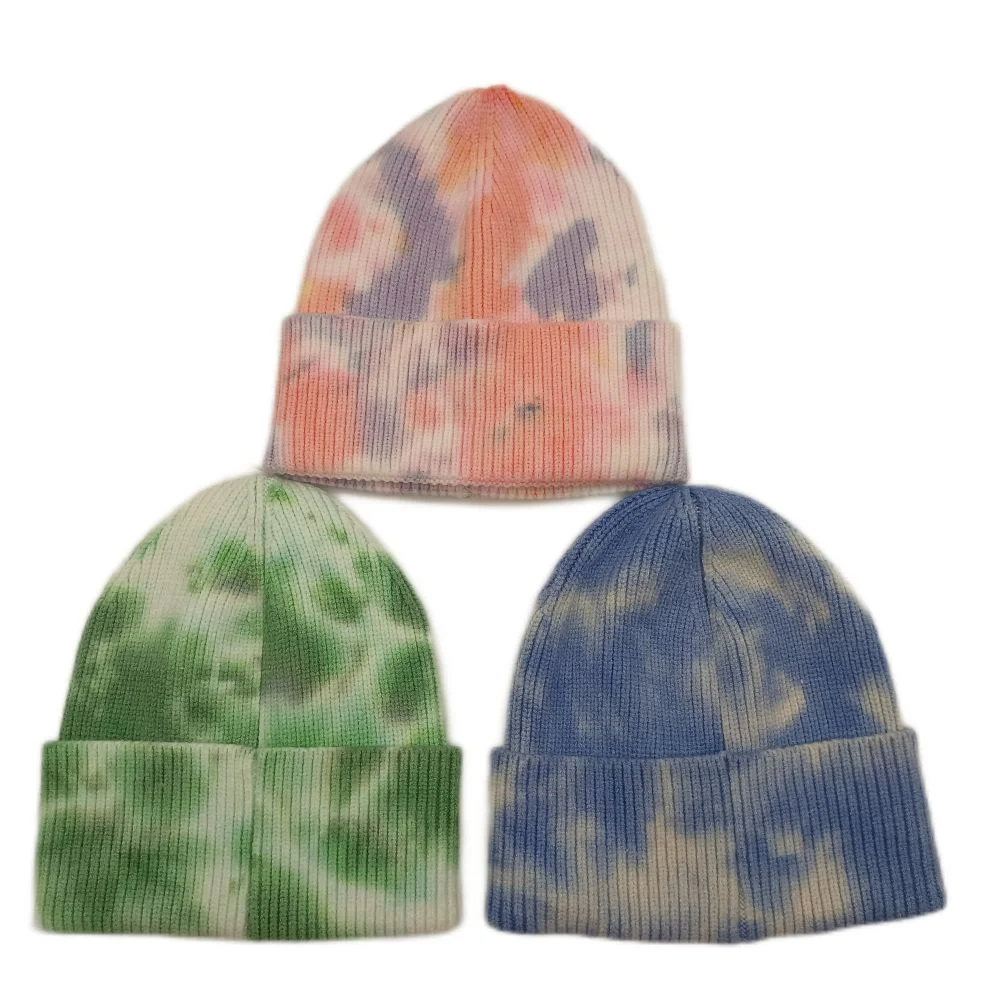 Custom Fashion Dyed Closed Top Flanged Corner Machine Knitted Beanie Winter Acrylic Multi Color Warm Men's and Women's Hats