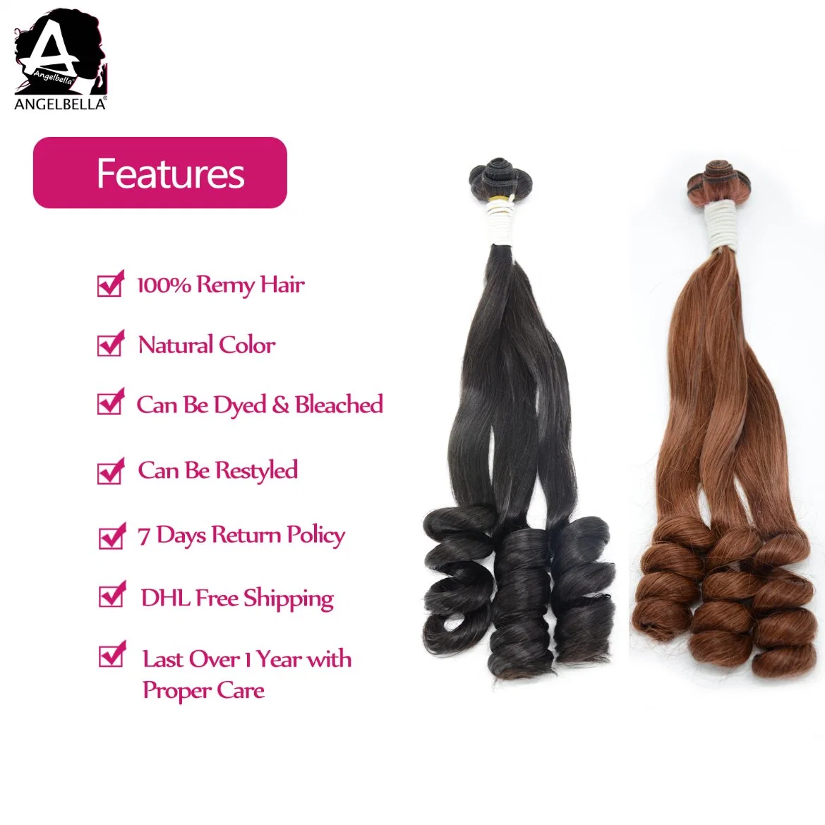 Angelbella New Styles Remy Hair Bundles Loose Funmi 1b# 33# Human Hair Weaving Weft