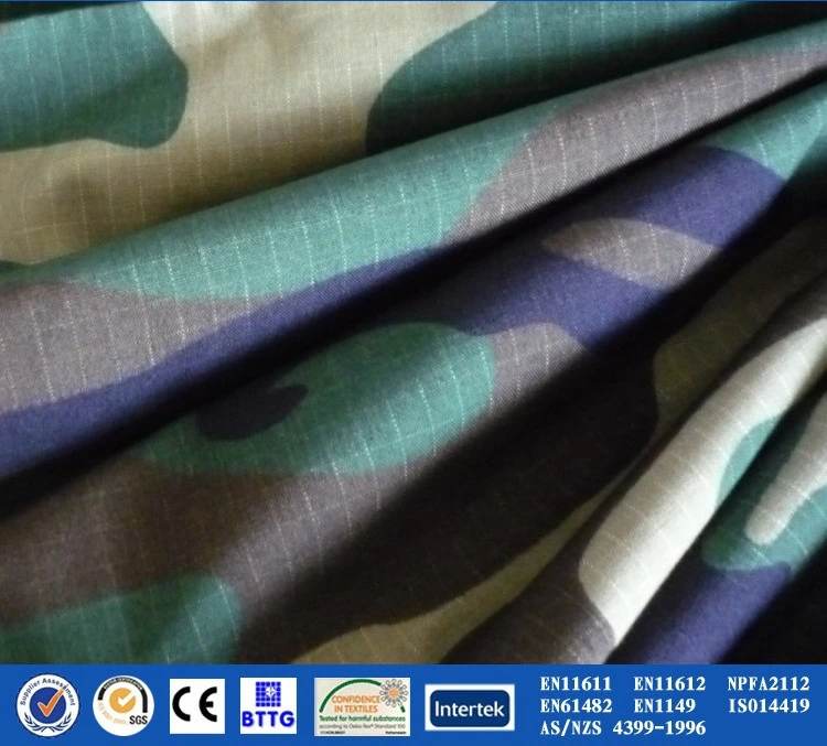 Flame Retardant Printed Camouflage Cotton Drill Fabric for Uniform and Working Garments and Backpack