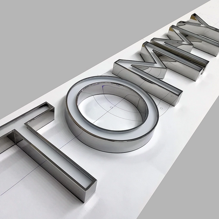 Illuminated stainless Steel Channel Letter Sign Mirror Polish Finished