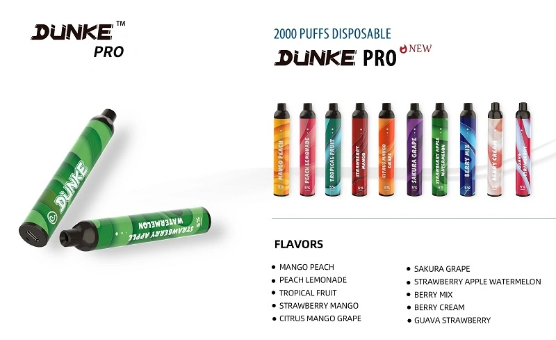 Dunke 2000 Puff 6ml Disposable Vape Pen Kit Wholesale Factory E-Cigarette Vaporizador Desechable Multiple E Liquid Wape Vapotage Jetable Smoking Device Vape