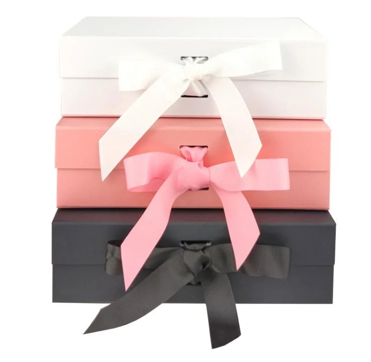 Caixa de sapatos retangular Branco roupas dobrável Flip Packaging Bow Gift Caixa