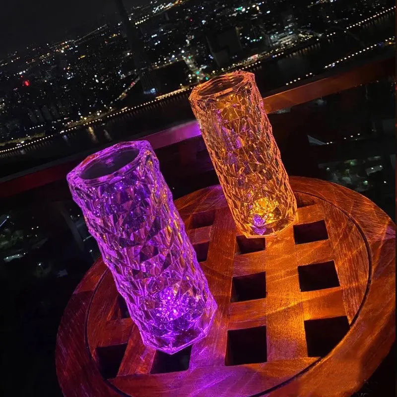 Lampe de table à barre en cristal 3D Creative Visual Rose LED Diamond Veilleuse