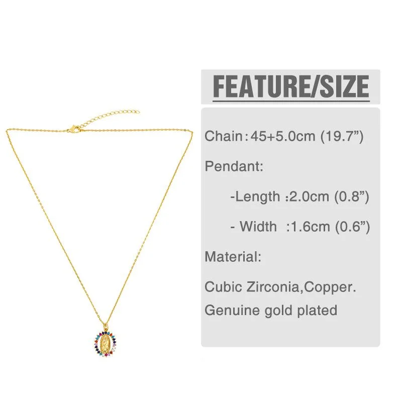 New Arrival Gold Plated Religious Necklace Virgin Mary CZ Maria Pendant Necklace