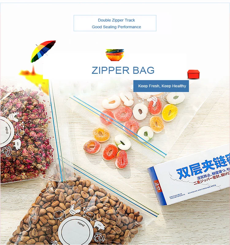 Anti-Odor Ziplock Alimentos Saco de armazenamento de vários tamanhos Leak-Proof Zipper Bag