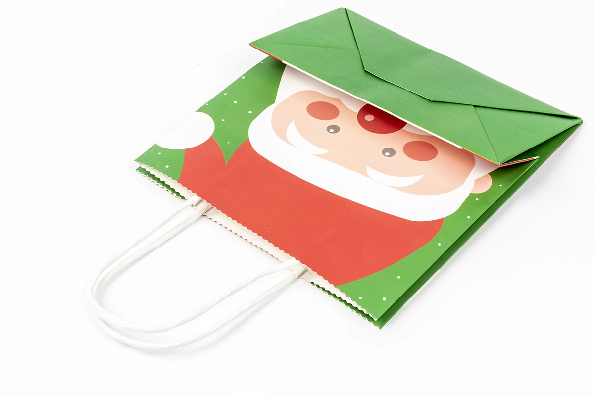 Christmas Green Gift Paper Bag with Customized Logo and Handle