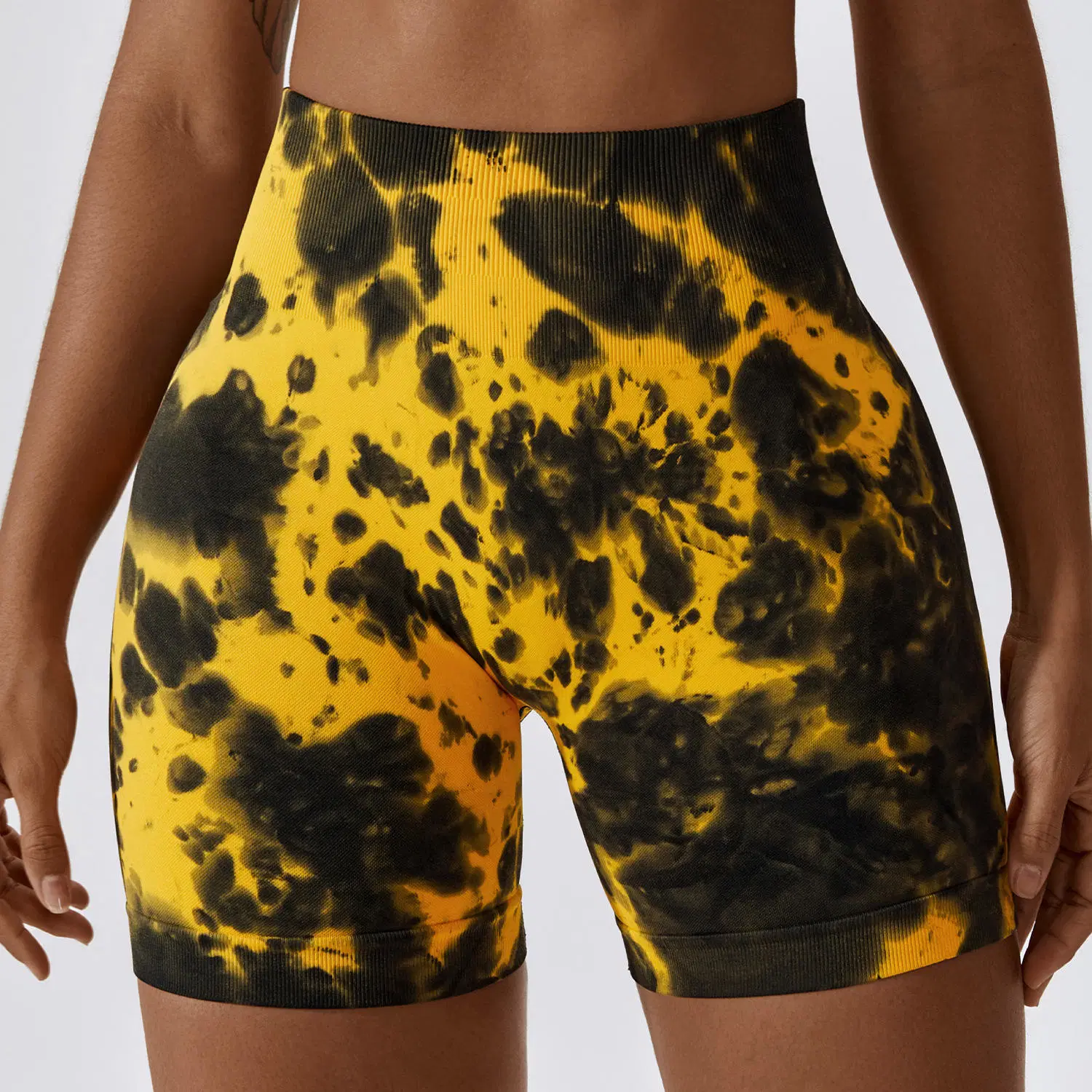 Mujeres sin costuras High cintura Butt Lifting Deportes corto Tie Dye Yoga corto