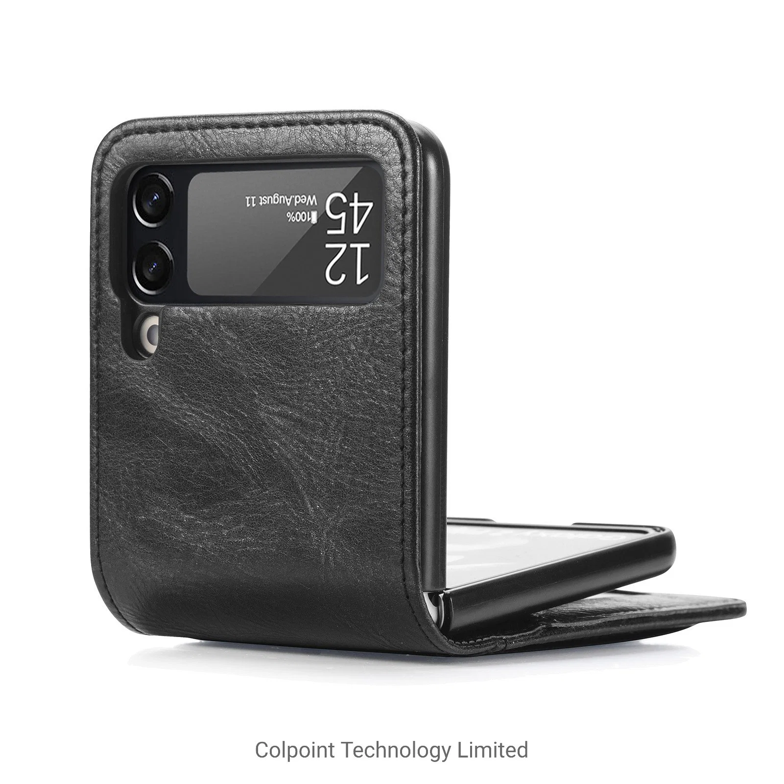 Wallet Card Slots Design Anti-Drop Anti-Fingerprint Durable PU Leather Phone Case Cover for Samsung Galaxy Z Flip3 5g - Black