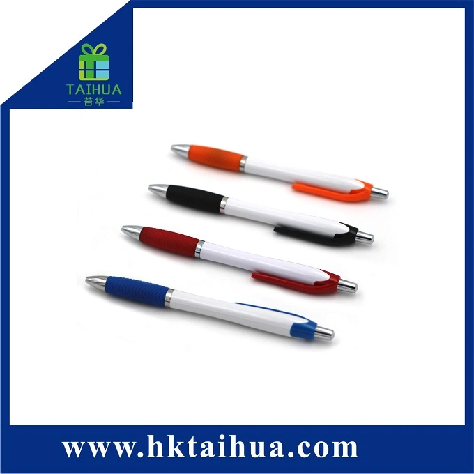 Wholesale Plastic White Barrel Rubber Grip Ballpoint Pen with Grip