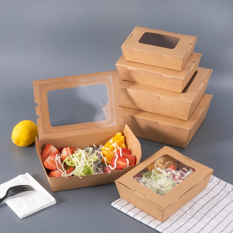 Tray for Food Fried Chicken Packaginges Kraft Paper Lunch with Window Box