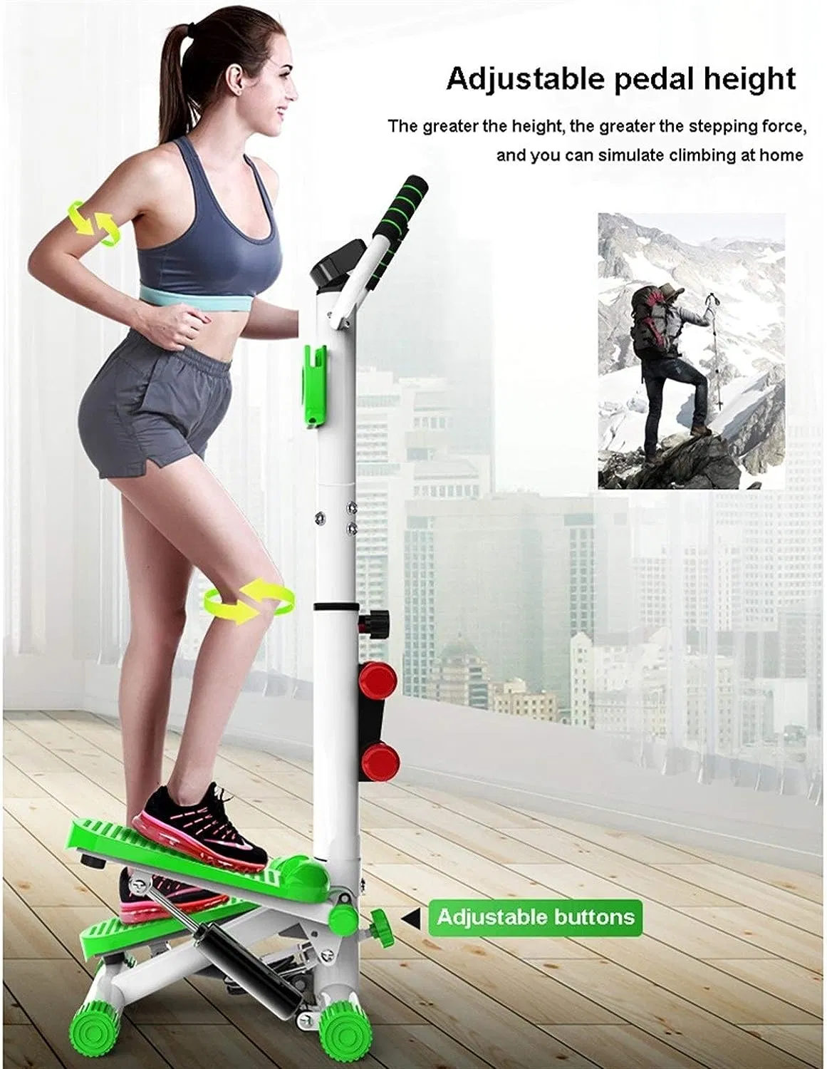 Verde Stair ajustable Stepper plegable máquina de entrenamiento Mute ejercicio Paso a paso