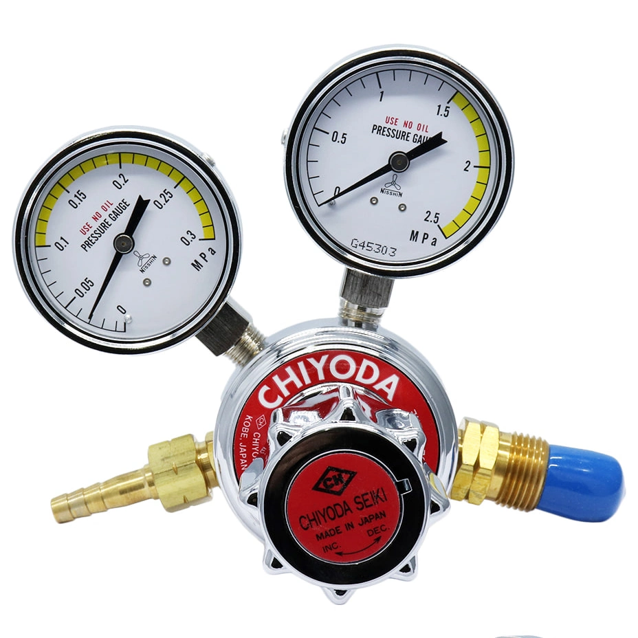 Acetylene C2h2 Gas Regulator with Two Pressure Gauges Chiyoda Seiki Japan Model 2001 Type Style 0.3MPa 2.5MPa W22-14 M16*1.5 Cga540