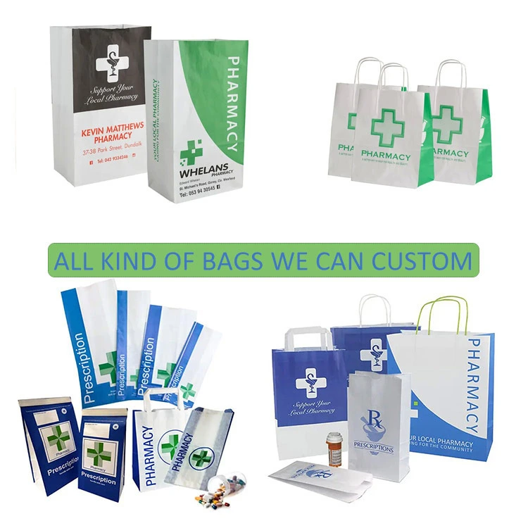 Wholesale/Supplier Custom Printed Recyclable Flat Handles Hospital Pill Packaging Eco Friendly Kraft Medicine Paper Bags Pharmacy Bags