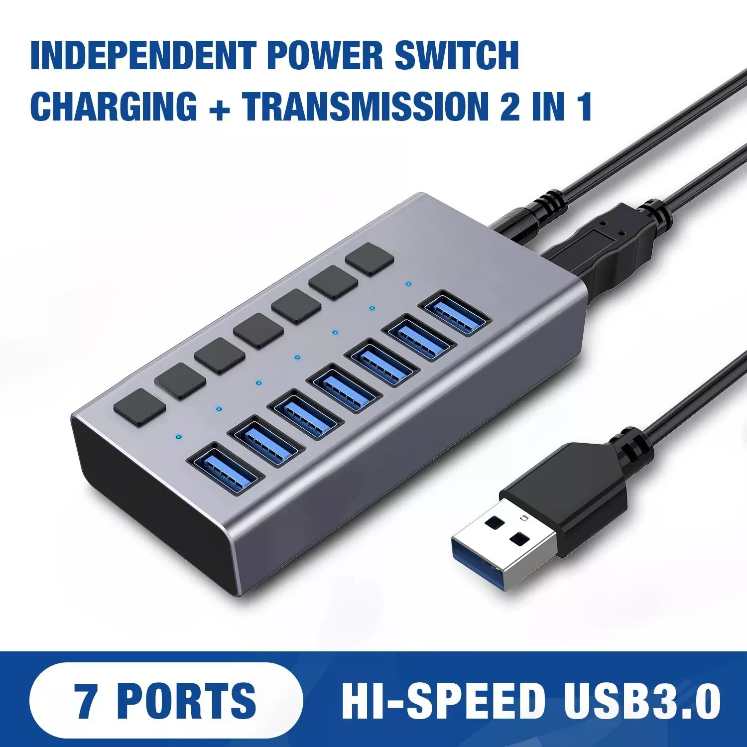 Melhor preço 36 W 12 V 3A transferência de dados alumínio 7 portas Hub USB C 3.0 para Tablet e laptop