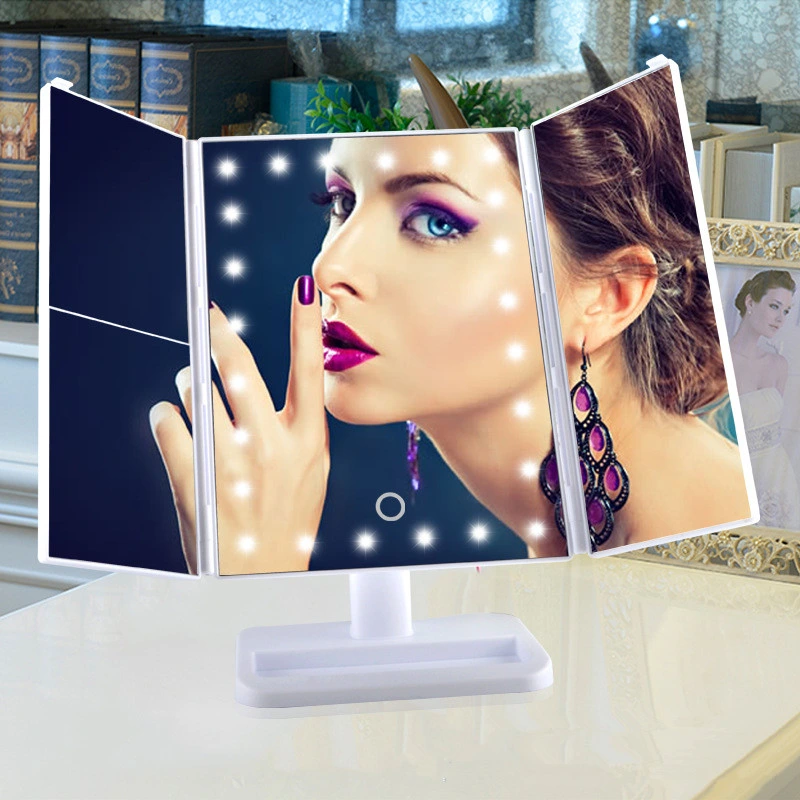 LED Makeup Mirror Desktop Mirror 2 Times 3 Times Magnification Cross-Border E-Commerce Explosion Model 24 Lights Dimming Large Makeup Mirror