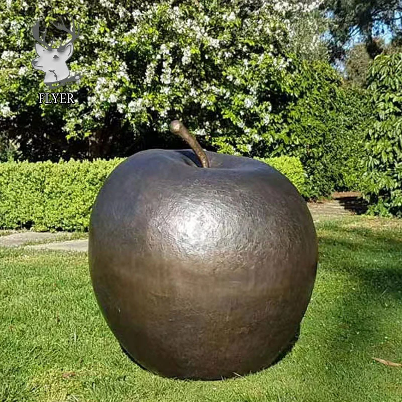 Decoración de jardín al aire libre hecho personalizado manzana roja de resina de gran tamaño de la Estatua de Fibra de Vidrio de Color Verde Manzana Escultura