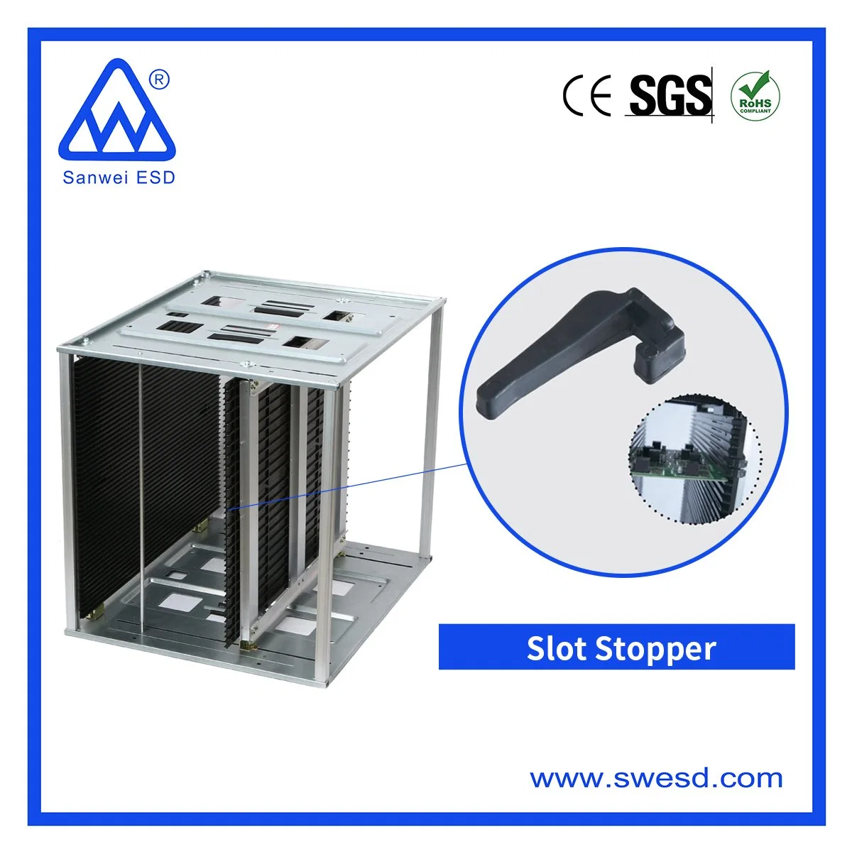 ESD ajustable SMT Rack Rack de almacenamiento de PCB de la revista