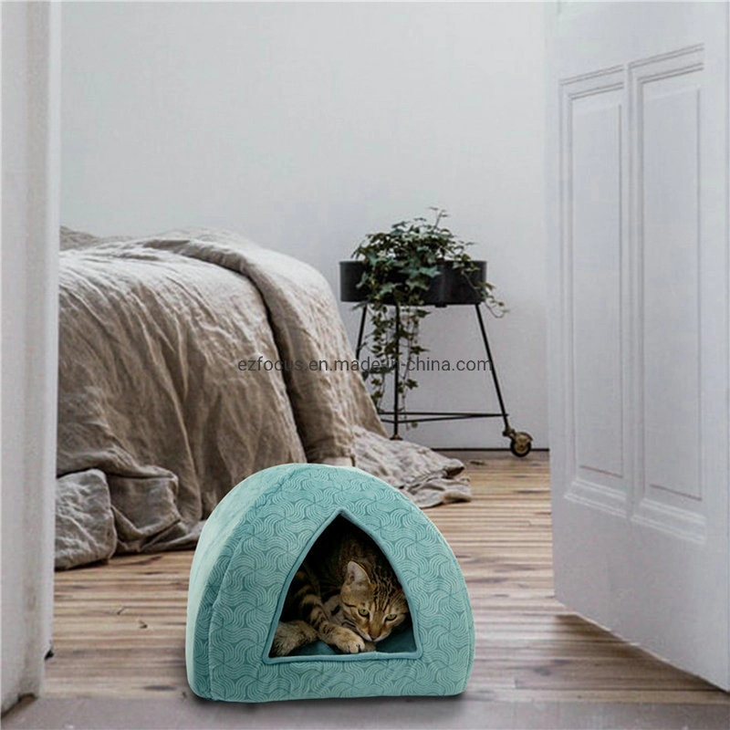 Soft Triangle Shape Kennel Foldable Pet Cat Bed Tent House, Washable Pet Beds Sleeping Winter Pet Cave Cat House Warm Wbb12802