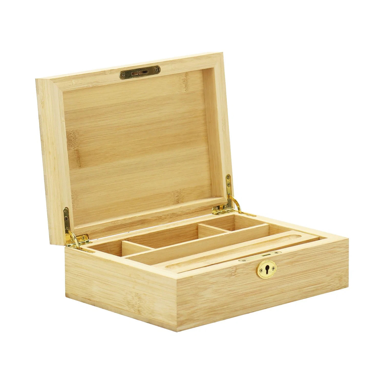 Caixa de madeira para caixilhos de bambu com tabuleiro de enrolar para fumadores Caixas de madeira com tampa articulada