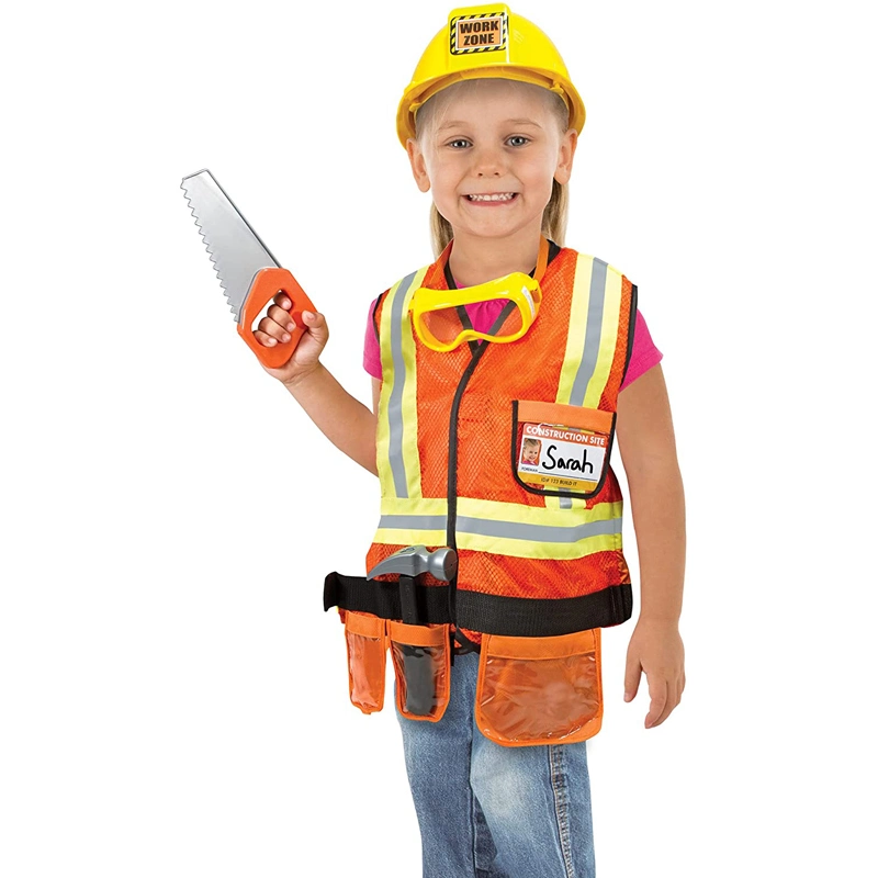 Engineering Construction Worker Costumes Builder Career Outfit Role Playing Toy Include Tool Vest Helmet Funny Party Child Costume for Kids