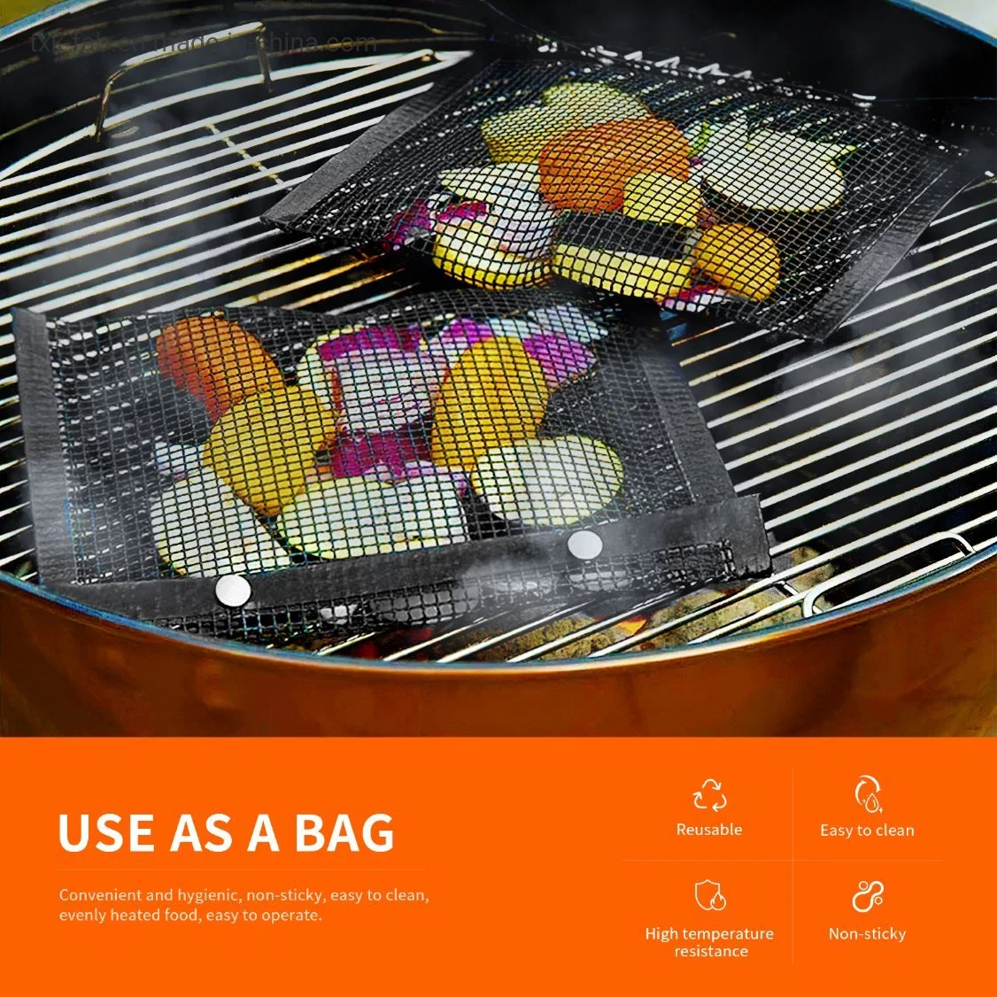 Easy to Carry Nonstick PTFE Mesh Grill Bag