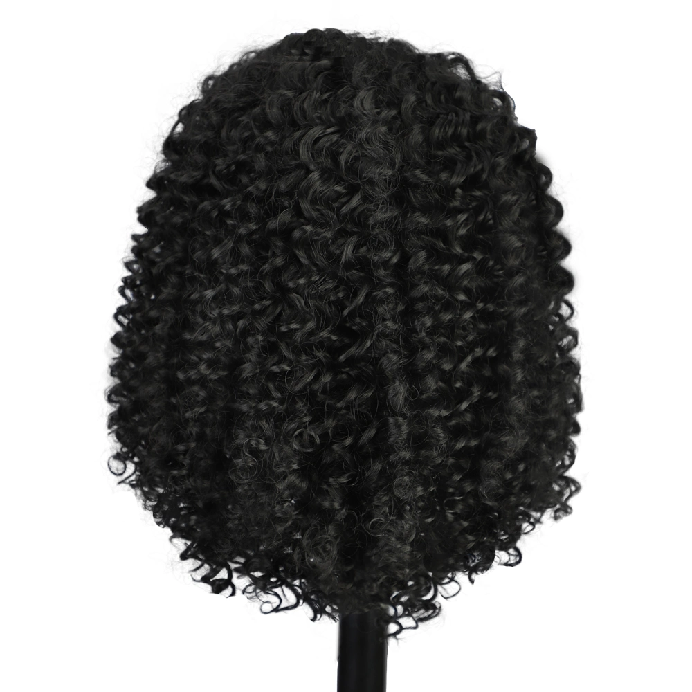 Hot Vendor Natural Black Afro Kinky Curly Short Wigs Middle Part Shoulder Length Closure Synthetic Hair