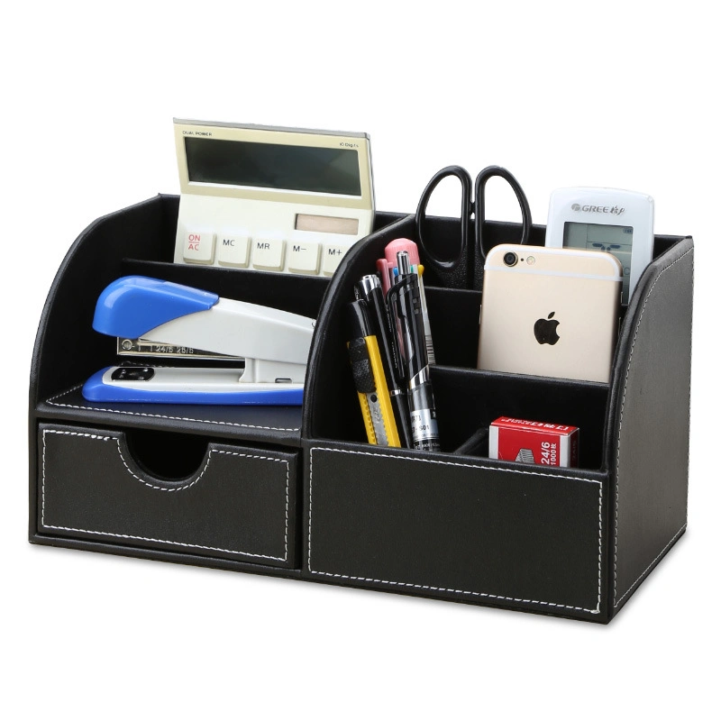 Creative Leather Pen Holder Fashionable Square Desktop Office Stationery Box Multifunctional PU Storage Box