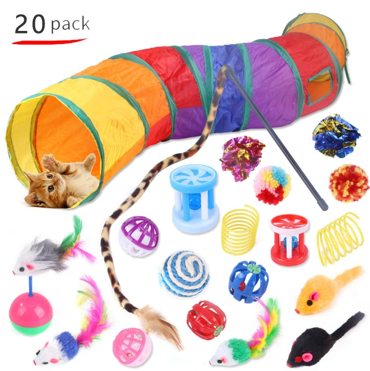 28 Interactive Cat Toy Set Kittens Plush Cat Toy Mouse and Tunnel with Bell Ball Sisal Ball Cat Chewing Catnip Toy