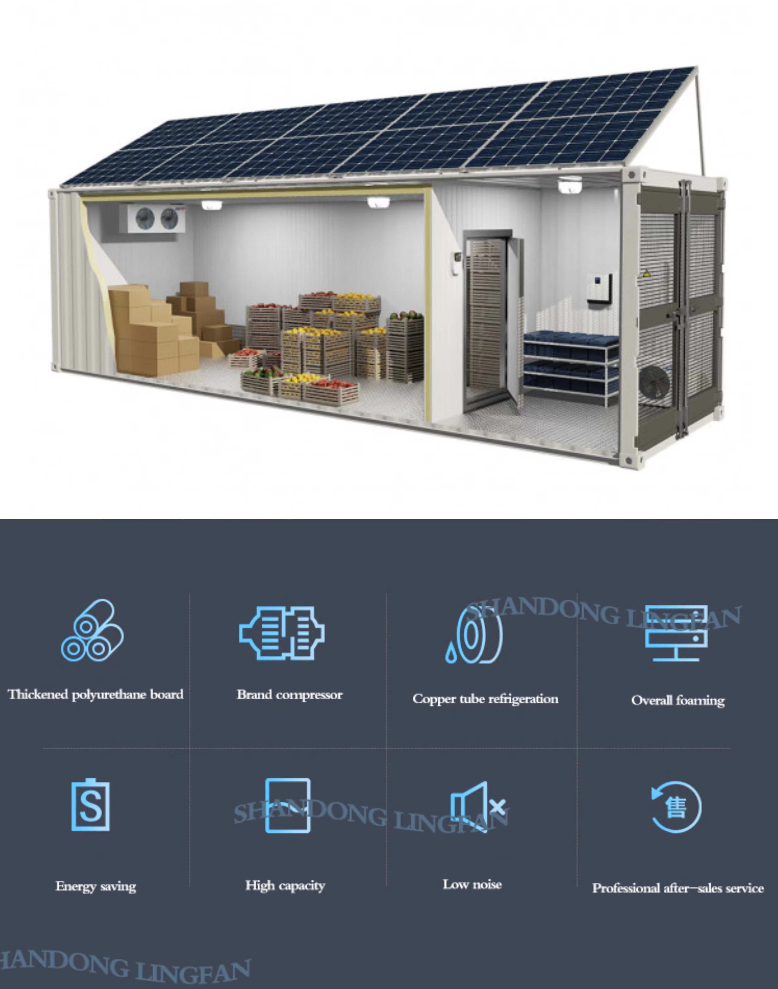 Armazenamento de carne e legumes caminhada em congelador Solar Powered Cold Quarto