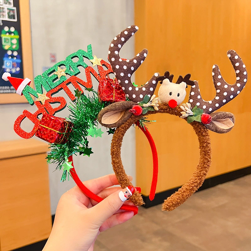 Children's Christmas Hair Band Dress up Antler Hair Ornament Gift Girls Headdress Hair Card Headband Hair Ball Little Girl Pressure Hair Bundle Clip