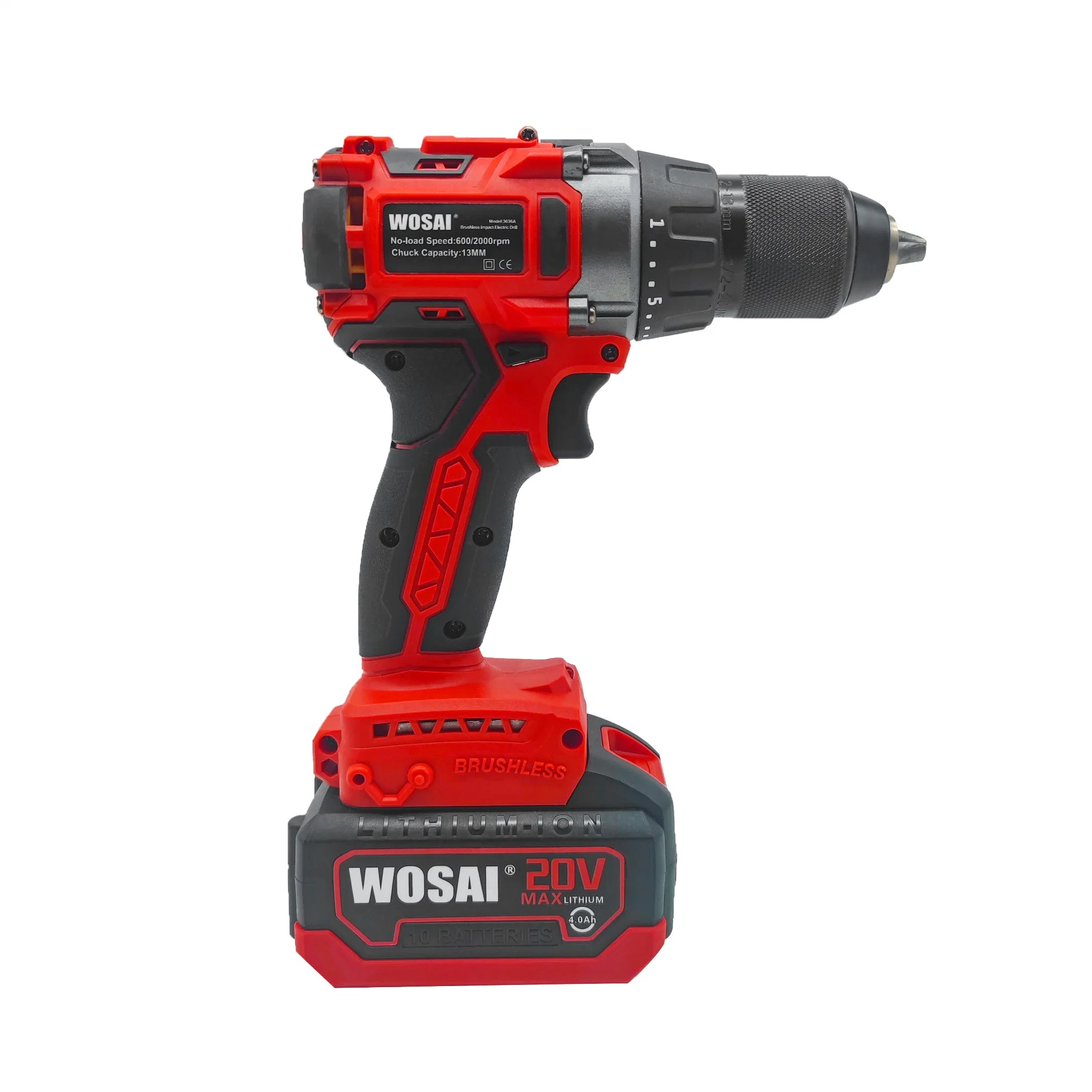 Wosai 20V Brushless Cordless Power Tools Hand Lithium-Ion Battery Heavy Duty 13mm Drill