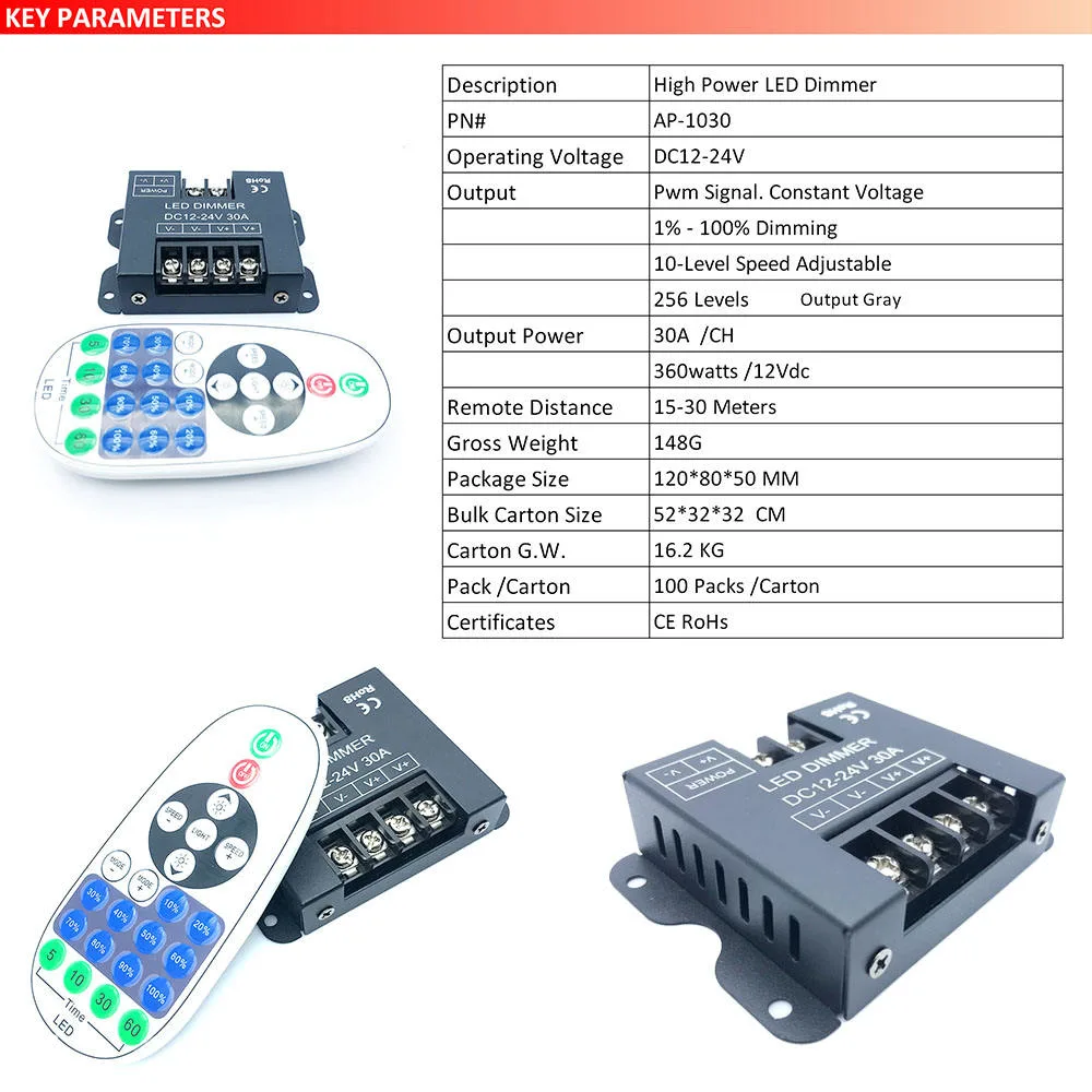 Dimmer LED de alta potencia 30A cartel de neón 12-24V 12V 24V 48V 360W Mono de Gaza 23 de infrarrojos de las teclas de Control Remoto RF atenuadores para señal de neón