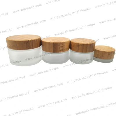 Winpack Hot Product Bamboo Lid Spray Pantone Color on Cap 50g30g15g100g Frost Glass Bottle Jar