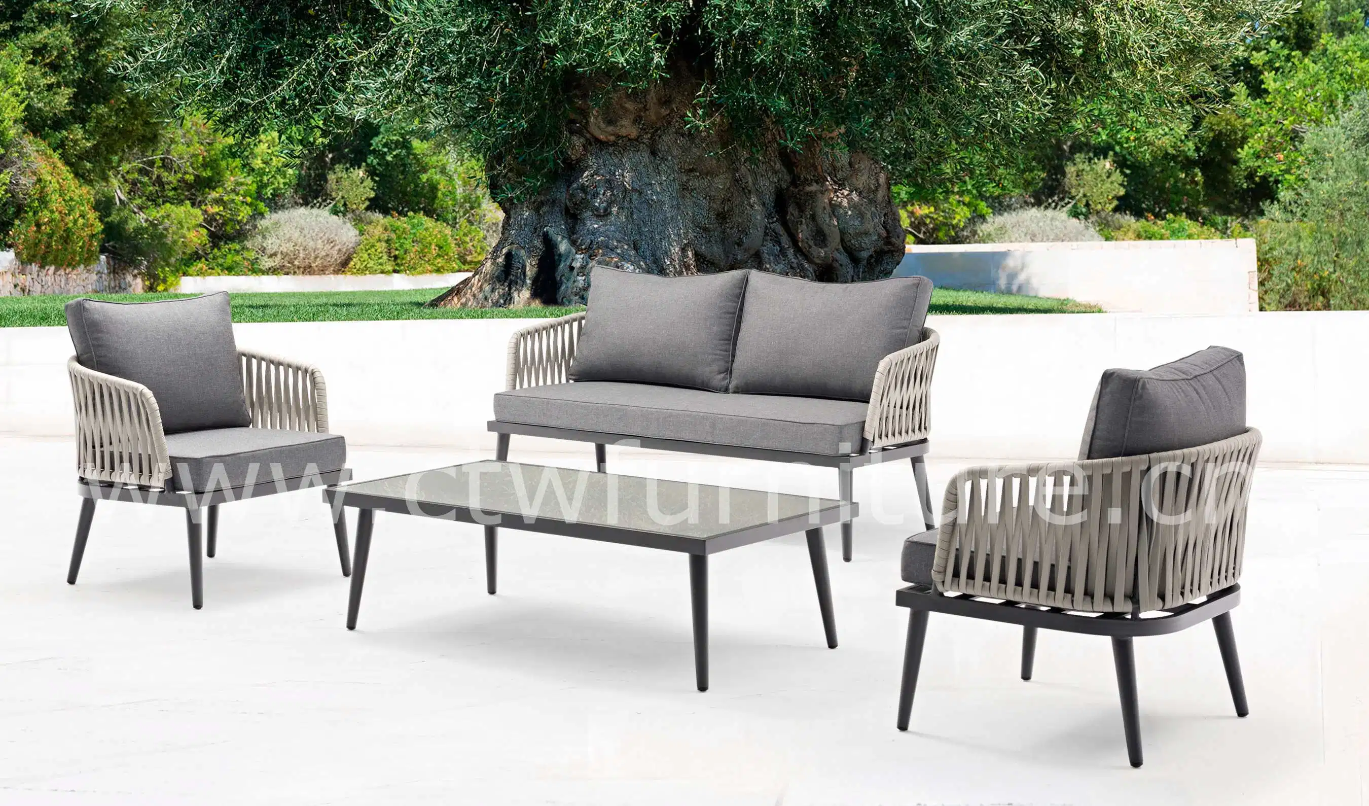 New Style Woven Furniture Aluminium Garden Weather Resistant Rope Patio Sofa Set