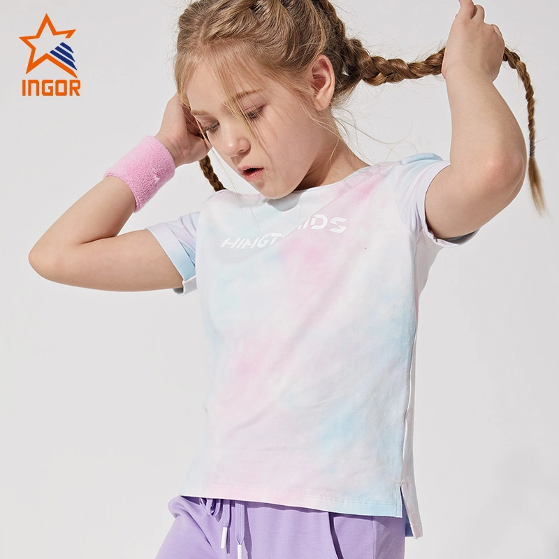 Ingorsports Manufacturing Custom Wholesale/Supplier Kids Activewear Silk Print Logo Tie Dye Fabric T-Shirt for Kids Sports Gym Fitness Wear