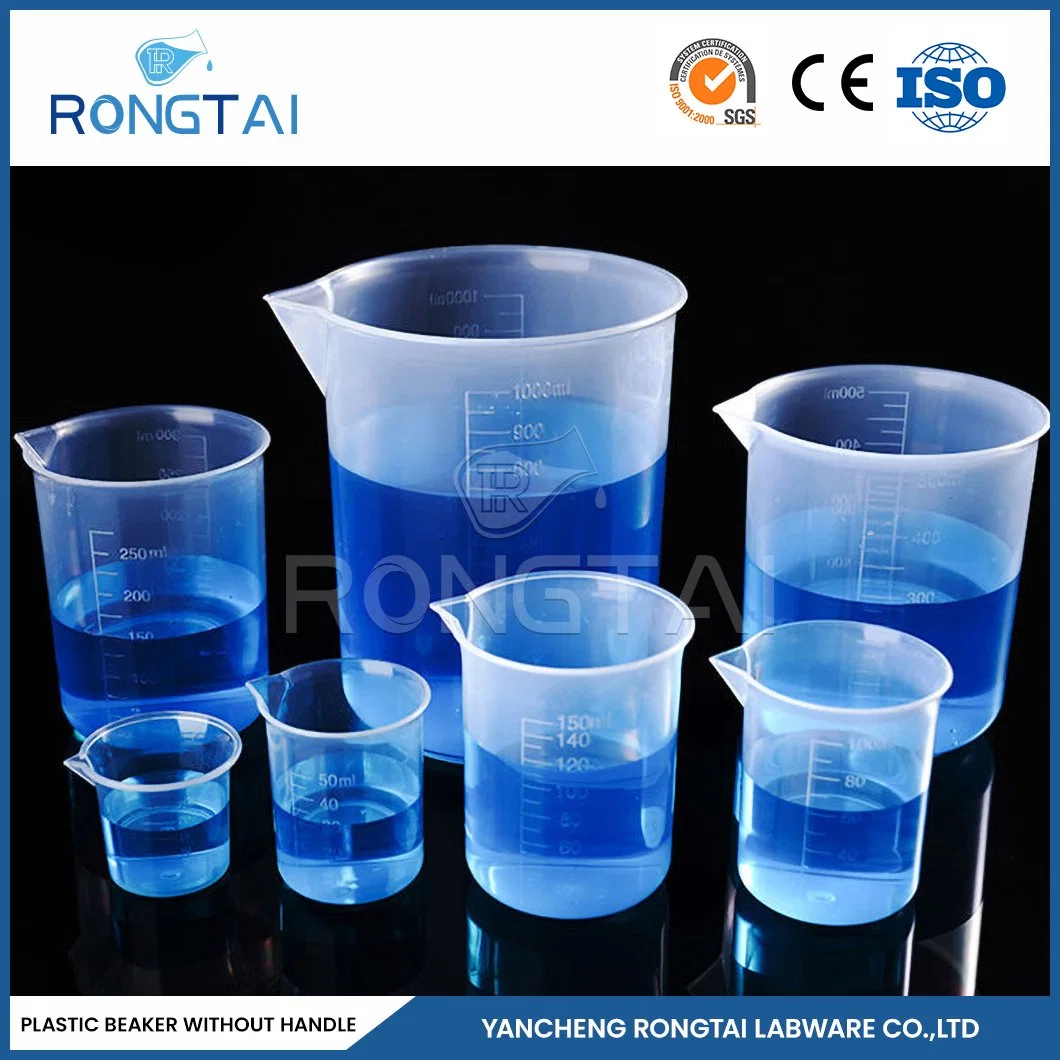 Rongtai Tall vasos de plástico fabricadores PP vaso de polipropileno China 250ml 500ml 1000ml vasos de precipitados desechables de polipropileno