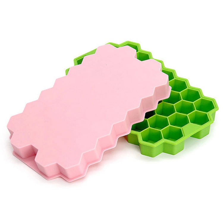 37 Cells Honeycomb Shaped Silicone Silicone Ice Cube Tray Mold with Lid