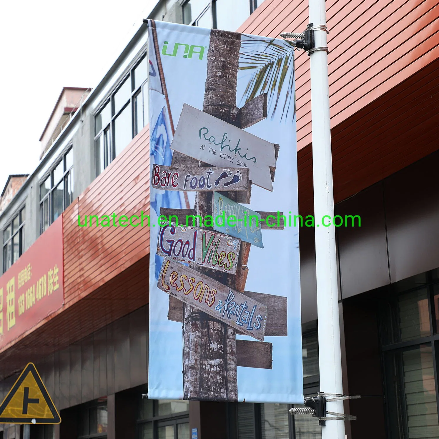 Outdoor Flag Saver Inox revestido Banner Hanger Commercial Highway Suporte de posters com poste