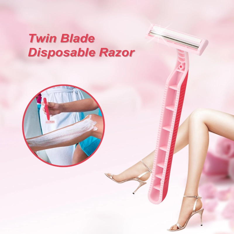 D214L Cheaper Price Rubber Handle Twin Blade Wome's Shaving Disposable Razor