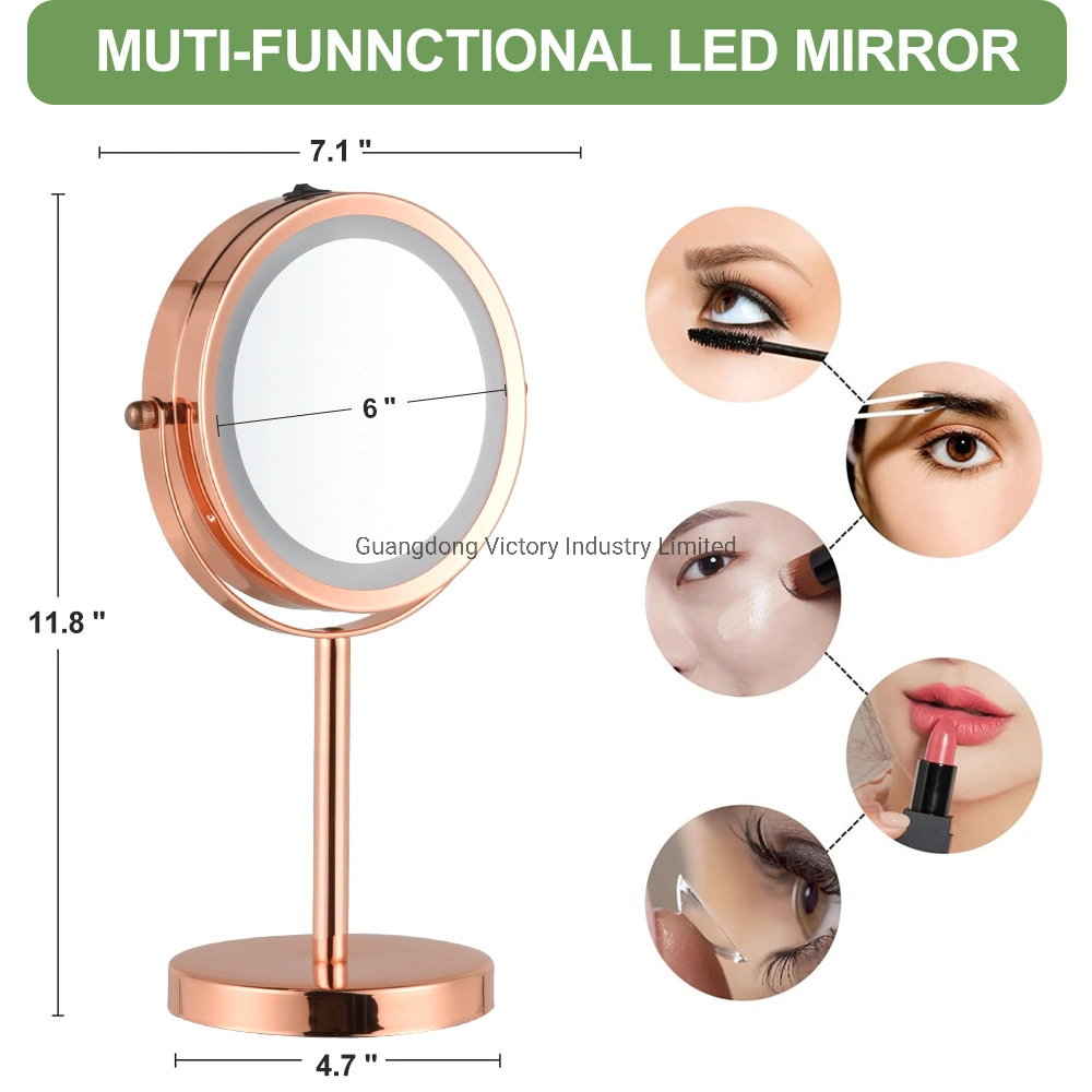 6 Inch 7 Inch Metal Round Shape Double Sides LED Makeup Mirror